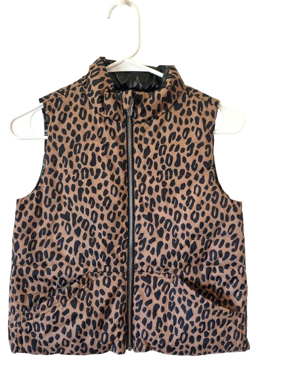 J.Crew Crewcuts Girls' Leopard Print Reversible Puffer Vest Size Medium